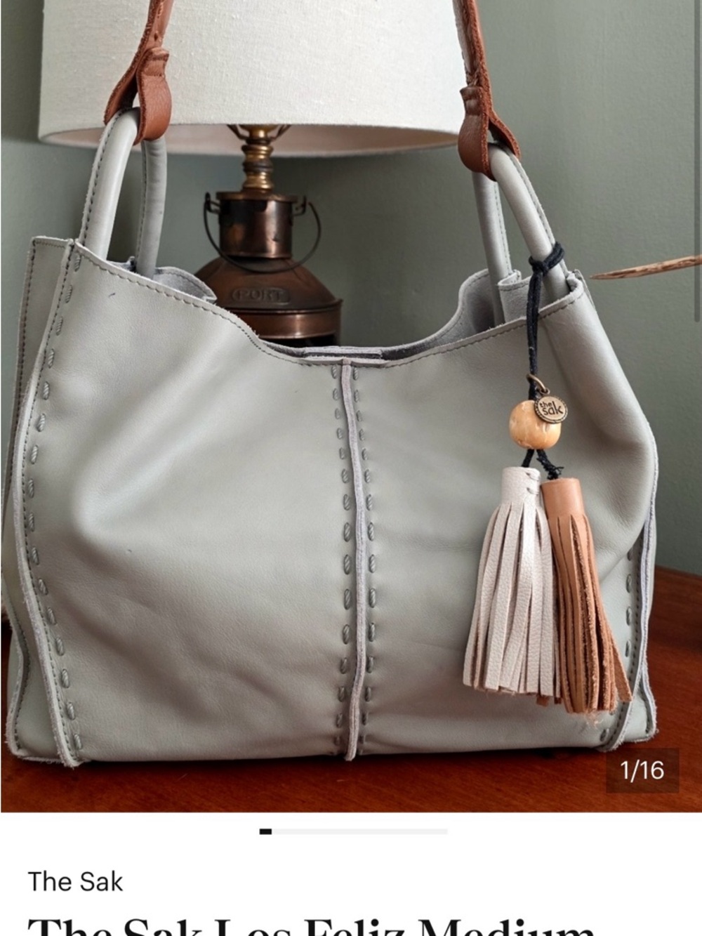 The Sak Los Feliz Medium Tote Light Green Leather Shoulder Bag